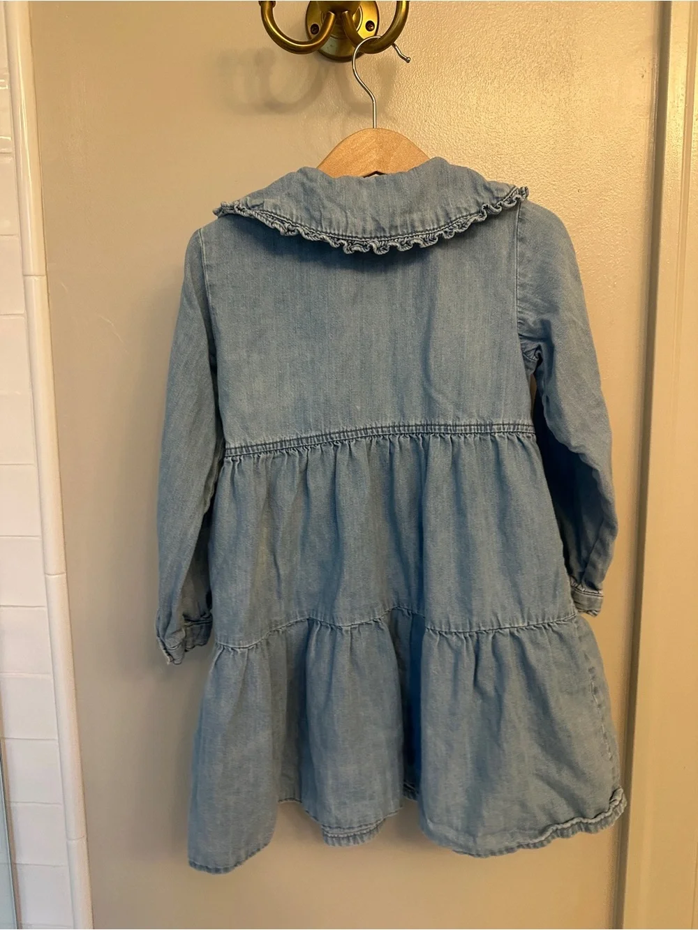 Zara Light Blue Ruffled Collar Denim Dress Jacket